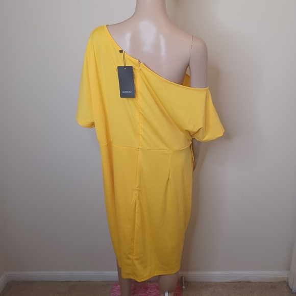 KOJOOIN Women Yellow Plus Size Off The Shoulder Ruched Bodycon Dress Size 4X NWT - Picture 11 of 12